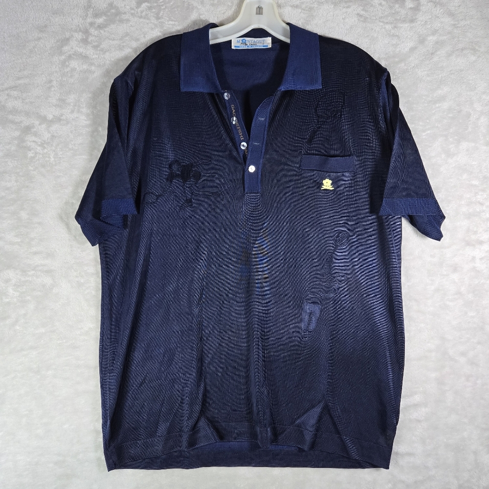 Montagut Paris Polo Shirt Size 7 Navy Blue Short Sleeve Tennis Player Front Pock